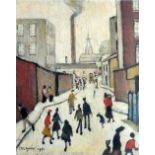•L.S. LOWRY (1887-1976) ARTIST SIGNED COLOUR PRINT  'Street scene', near a factory  guild stamped