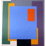 CHRISTOPHER CORAM (b. 1948)  OIL PAINTING ON BOARD Rectilinear Series 'Blue and Orange/red