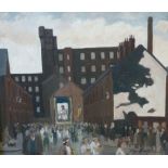 •ROGER HAMPSON (1925 - 1996) OIL PAINTING ON BOARD "Walking Day, Bowen Street, Bolton" Signed 13"