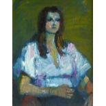 •NORMAN LAYCOCK (1920 - 1985) OIL PAINTING ON BOARD  3/4 length portrait of a seated young woman 23"