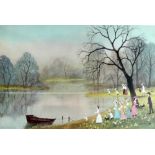 •HELEN BRADLEY (1900-1979) ARTIST SIGNED COLOUR PRINT 'April'  Guild stamped 15" x 22" (38cm x 56cm)