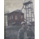 •ROGER HAMPSON (1925 - 1996) OIL PAINTING ON BOARD "Two Miners at the pit head" Signed lower right 6