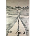 •LAURENCE STEPHEN LOWRY (1887-1976) LITHOGRAPH  'A village on a hill an edition of 75, signed and