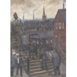 •ROGER HAMPSON (1925 - 1996) OIL PAINTING ON BOARD "Red Bridge, Tyldesley" Signed lower right;