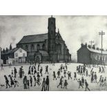 •L.S. LOWRY (1887-1976) ARTIST SIGNED COLOUR PRINT OF A PENCIL DRAWING 'St. Mary's, Beswick'  an