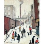 L.S. LOWRY (1887-1976) ARTIST SIGNED COLOUR  PRINT  'Street scene' guild stamped and signed  10" x