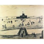 •LAURENCE STEPHEN LOWRY (1887-1976) LITHOGRAPH  'Castle on the sands' an edition of 75, signed and
