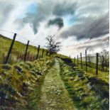 CHRIS CYRUS WATERCOLOUR DRAWING  'Track, Saddleworth Moor' Signed 7 3/4" x 7 1/2" (19.75 x 19cm)