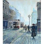 STEPHEN J. GARDNER (TWENTIETH CENTURY) IMPASTO OIL PAINTING ON BOARD Mosley Street, Manchester