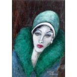 •ARTHUR DELANEY (1927-1987) OIL PAINTING   Bust portrait of a lady in a cloche hat  Signed 10" x