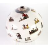 A VICTORIAN DECALCOMANIA INTERNALLY DECORATED GLASS 'WITCH BALL' (suspension chain absent)