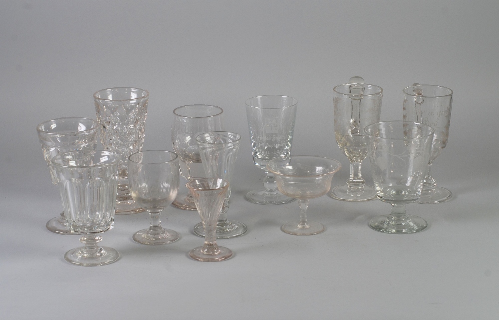 COLLECTION OF MID EIGHTEENTH CENTURY AND LATER DRINKING GLASSES, including a  GOBLET, with hops