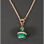 GOLD ROPE CHAIN NECKLACE, stamped 9CT, 15.4g, WITH ENAMELLED PASTE SET EGG PENDANT