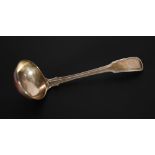 GEORGE III SILVER FIDDLE AND THREAD PATTERN SAUCE LADLE, London 1811, makers William Eley, William
