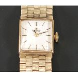 LADY'S 9CT GOLD TISSOT WRIST WATCH, 17 jewel movement, square silvered dial with batons, in square