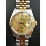 GENT'S ROLEX OYSTER PERPETUAL DATEJUST BI-COLOURED STAINLESS STEEL CASED SUPERLATIVE CHRONOMETER