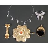 COSTUME JEWELLERY, including SILVER GILT AND ONYX OVAL PENDANT, SWAROVSKI NECKLACES AND WATCH,