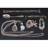 TWO LONG LARGE BELCHER CHAIN NECKLACES, A SILVER ROPE CHAIN NECKLACE, VARIOUS OTHER SILVER CHAINS,