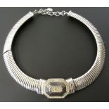 1980s CHRISTIAN DIOR COLLARETTE NECKLACE, broad white meal snake collar with octagonal paste set