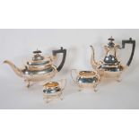 SILVER TEA AND COFFEE SERVICE OF 4 PIECES OF GEORGIAN STYLE, rounded oblong and bulbous and raised