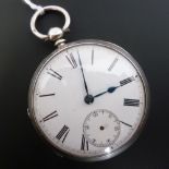 VICTORIAN SILVER CASED OPEN FACED POCKET WATCH, key wind movement, roman dial with seconds dial,