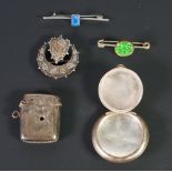 SILVER COMPACT, Birmingham 1919, VICTORIAN SILVER CRESCENT AND SHIELD FLORAL BROOCH, A BUTTERFLY