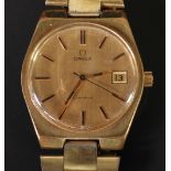 1970s OMEGA GENEVE CALENDAR WRIST WATCH, mechanical movement, gilt dial with batons, sweep seconds