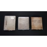 THEE ENGINE TURNED SILVER CIGARETTE CASES, Birmingham 1938, 4.2oz, Birmingham 1943, 4.6oz and