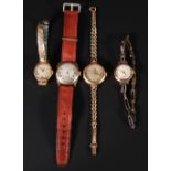 FOUR 9CT GOLD WRIST WATCHES, including BRITISH WATCH COMPANY, 9CT GOLD CASED WRIST WATCH, 15 jewel