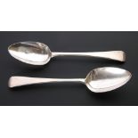 PAIR OF GEORGE III SILVER TABLESPOONS, Early English pattern, makers mark 'R.R', London 1815, 3 1/