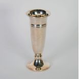 SILVER FLOWER VASE, trumpet shaped with double ring collar, on cushion knop and circular foot, 6 1/