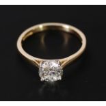 SOLITAIRE DIAMOND RING, round brilliant cut diamond 1.25ct approx. SI, four claw set in platinum,