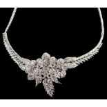 LARGE DIAMOND SET FOLIATE NECKLACE OR HEAD ORNAMENT, with central foliate cluster and leaf drop,