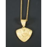 ITALIAN ETRUSCAN STYLE GOLD PENDANT, domed triangular form with broad bail, stamped 750, Pisa