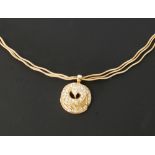 BOODLE & DUNTHORN, DIAMOND SET 18CT GOLD PENDANT NECKLACE, formed of three wavy mesh chains,