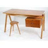 ROBIN DAY FOR 'HILLE OF LONDON' 'HILLESTAK' TWO DRAWER SAPELE MAHOGANY AND BEECH DESK AND THREE