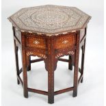 ANGLO INDIAN EBONY AND IVORY INLAID HARDWOOD OCCASIONAL TABLE,  the top profusely decoration with