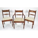 SET OF FIVE WILLIAM IV MAHOGANY DINING CHAIRS (4 + 1), back with panelled top rail above reeded