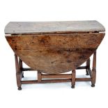 17TH CENTURY OAK GATELEG DINING TABLE, typical form with turned legs, end drawer and flat