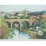 JAMES PRIDDY  ETCHING PRINTED IN COLOUR  'Knaresborough, Yorkshire'  signed and inscribed 9" x