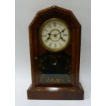 EARLY TWENTIETH CENTURY NEWHAVEN CLOCK CO. AMERICAN MAHOGANY CASED MANTEL CLOCK, the 5" painted