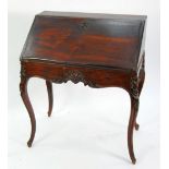 LATE NINETEENTH/EARLY TWENTIETH CENTURY FRENCH DARK STAINED ROSEWOOD BUREAU DU DAME,  of typical