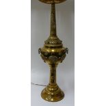 MIDDLE EASTERN CAST BRASS ORNATE LARGE ELECTRIC TABLE LAMP, with globular centre section set with