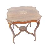EARLY 20TH CENTURY SHERATON REVIVAL INLAID ROSEWOOD CENTRE TABLE with serpentine outline sides on