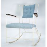ERNEST RACE FOR 'RACE FURNITURE LTD.' WHITE PAINTED METAL ROCKING CHAIR, the wire pattern frame with