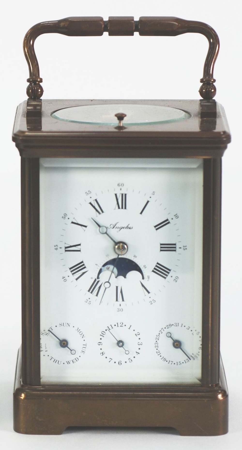 'ANGELUS' MODERN REPEATING AND ALARM CARRIAGE CLOCK, with calendar and rolling moonphase, the