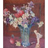 ENOCH FAIRHURST (1874 - 1945) GOUACHE DRAWING Still life with vase of flowers and china figurine