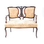 SEVEN PIECE EDWARDIAN CARVED MAHOGANY DRAWING ROOM SUITE, comprising; TWO SEATER SETTEE AND SET OF