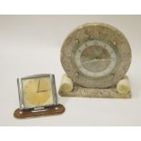 ART DECO WIND UP MANTEL CLOCK, in circular grey veined  marble case, 9 1/2" (24.1cm) high,  TOGETHER