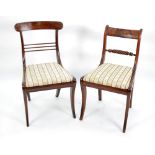 TWO SIMILAR REGENCY MAHOGANY SINGLE DINING CHAIRS, with green and gold regency type stripe and sabre